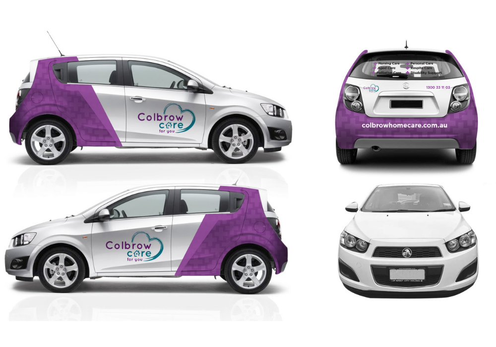 Mockup of small car showing company branding and signage